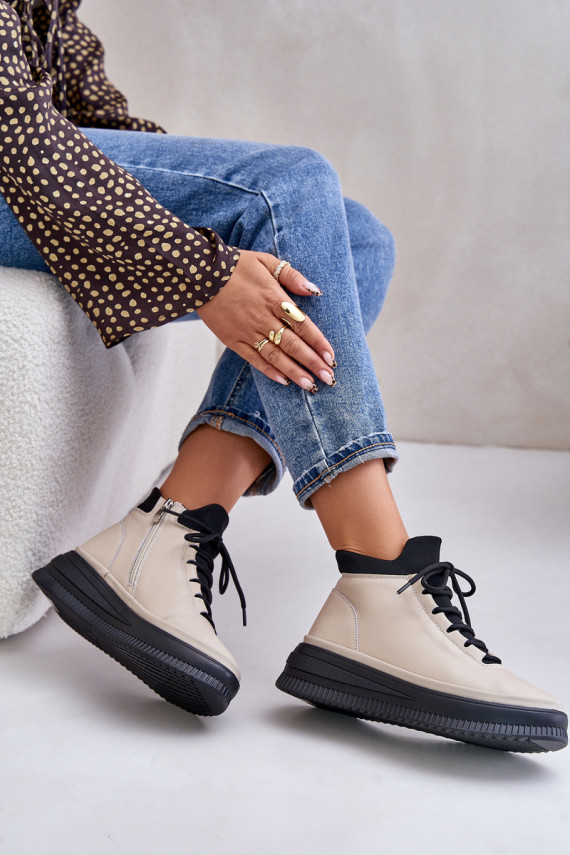 Lightweight Leather Sports Shoes On Platform Beige Artiker 55C0554