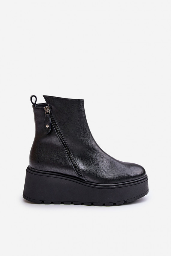 Warm Ankle Boots Women On Wedge And Platform Made Of Eco Suede Black Vinceza 58339