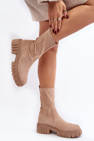 Slip-on ankle boots with flat heel beige Divella 2