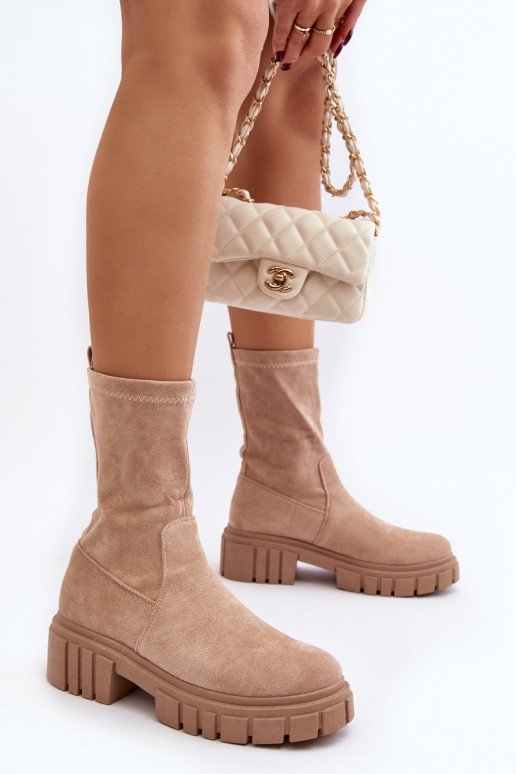 Slip-on ankle boots with flat heel beige Divella Slip-on ankle boots with flat heel beige Divella