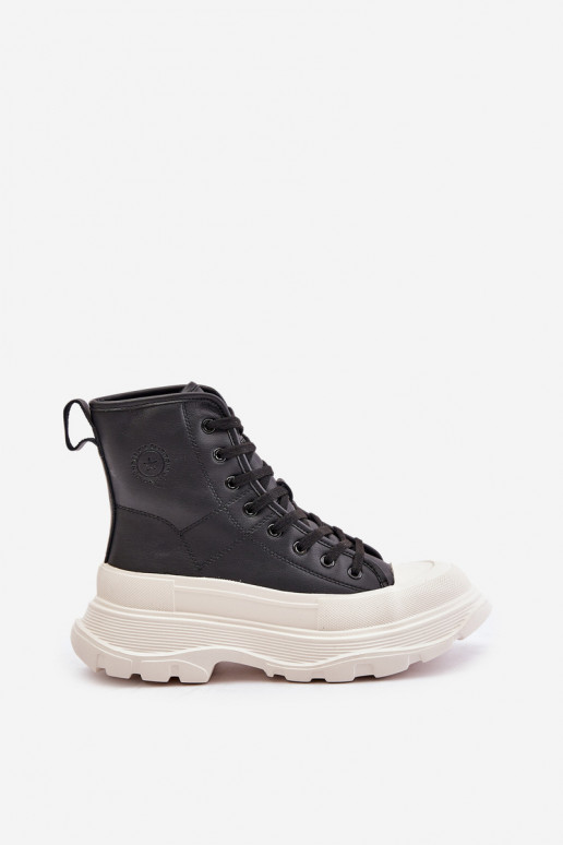 Leather Insulated Sneakers On Massive Platform Big Star OO274A599 Black Leather Insulated Sneakers On Massive Platform Big Star OO274A599 Black