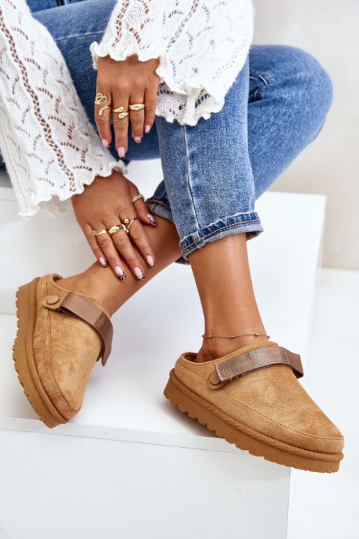 Women's Slippers Insulated With Fur On Platform Camel Azida Women's Slippers Insulated With Fur On Platform Camel Azida