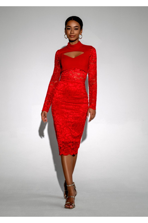 Suzane - MIDI red dress decorated with lace Suzane - MIDI red dress decorated with lace