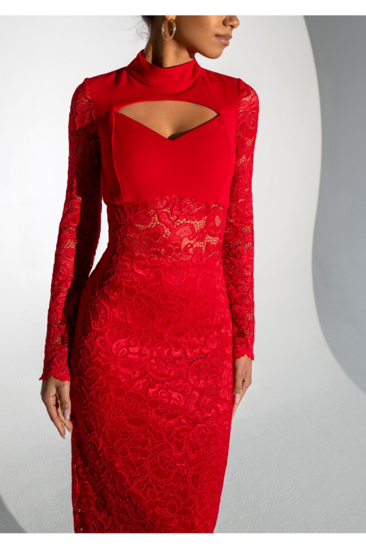 Suzane - MIDI red dress decorated with lace Suzane - MIDI red dress decorated with lace