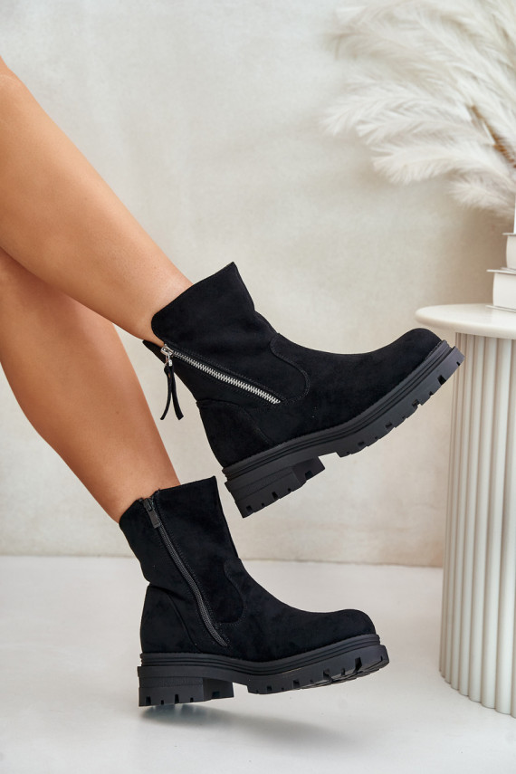 Warm Lined Ankle Boots On Flat Heel Made Of Eco Suede Black Reloma