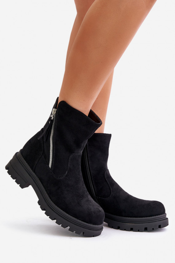 Warm Lined Ankle Boots On Flat Heel Made Of Eco Suede Black Reloma