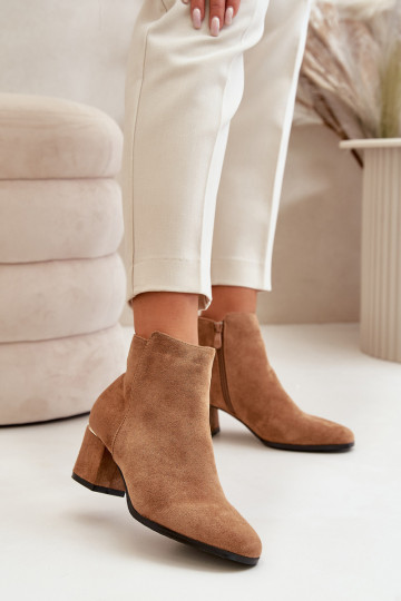 Eco Suede Ankle Boots With Heel Zipper Closure Camel Sairis 2