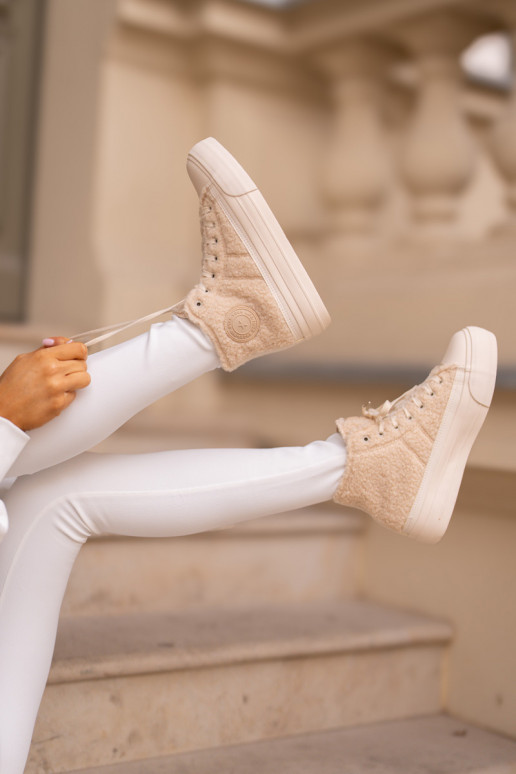 Insulated Women's Sneakers With Sheepskin Type Big Star OO274A444 Beige Insulated Women's Sneakers With Sheepskin Type Big Star OO274A444 Beige