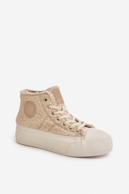 Insulated Women's Sneakers With Sheepskin Type Big Star OO274A444 Beige Insulated Women's Sneakers With Sheepskin Type Big Star OO274A444 Beige