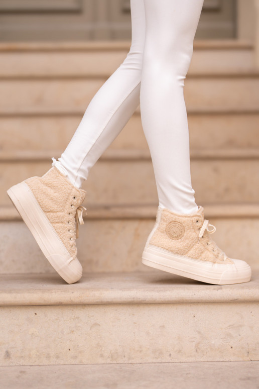 Insulated Women's Sneakers With Sheepskin Type Big Star OO274A444 Beige Insulated Women's Sneakers With Sheepskin Type Big Star OO274A444 Beige