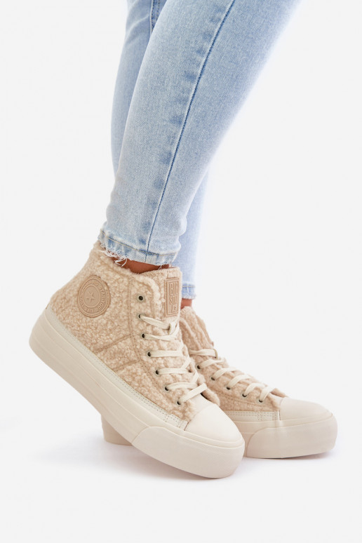 Insulated Women's Sneakers With Sheepskin Type Big Star OO274A444 Beige Insulated Women's Sneakers With Sheepskin Type Big Star OO274A444 Beige