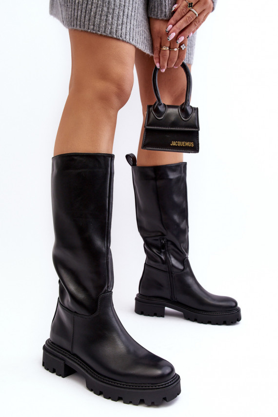 Mid-calf boots with flat heel black Eamantha