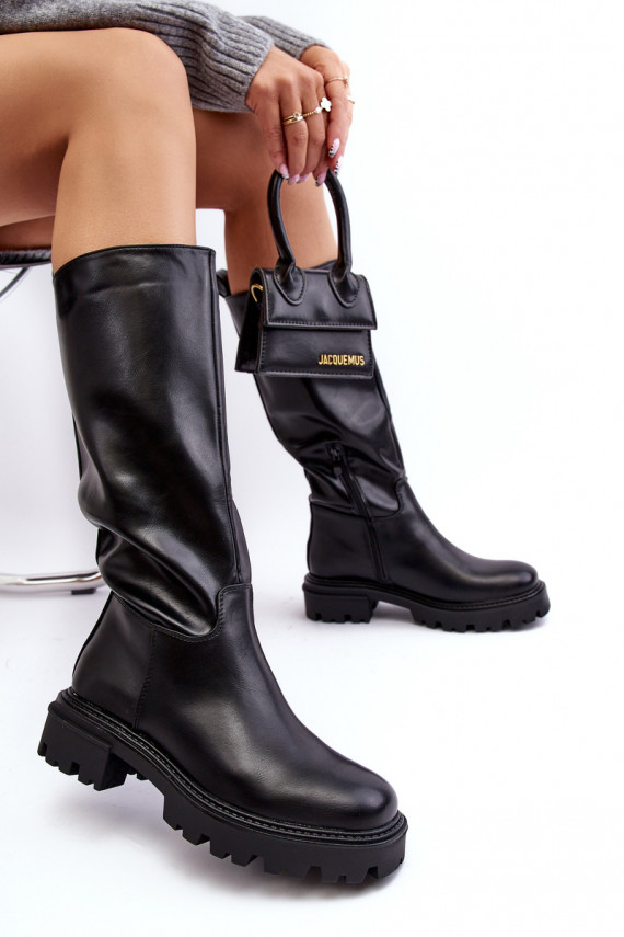 Mid-calf boots with flat heel black Eamantha
