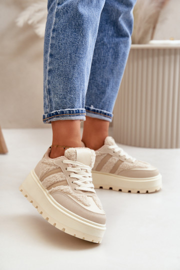 Warm Women's Platform Sneakers with Fur Beige Daivlene 2