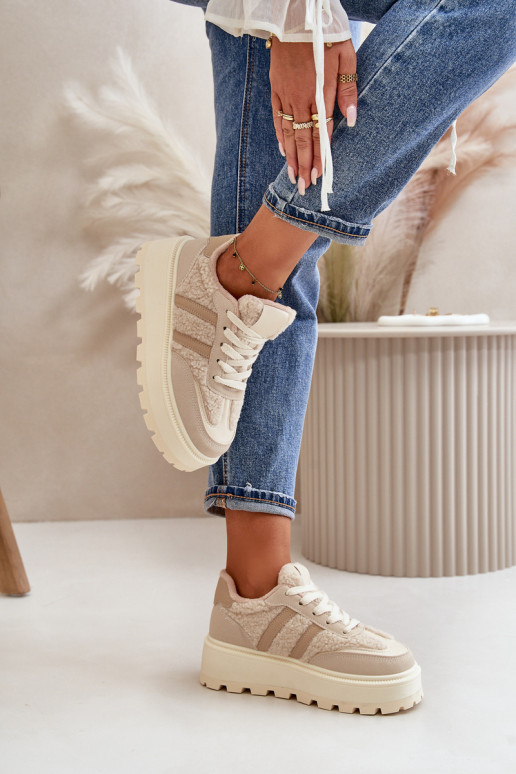 Warm Women's Platform Sneakers with Fur Beige Daivlene Warm Women's Platform Sneakers with Fur Beige Daivlene