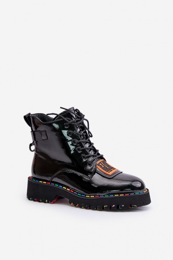 Lacquered Ankle Boots Women's Zipper Leather Artiker 55C0517 Black