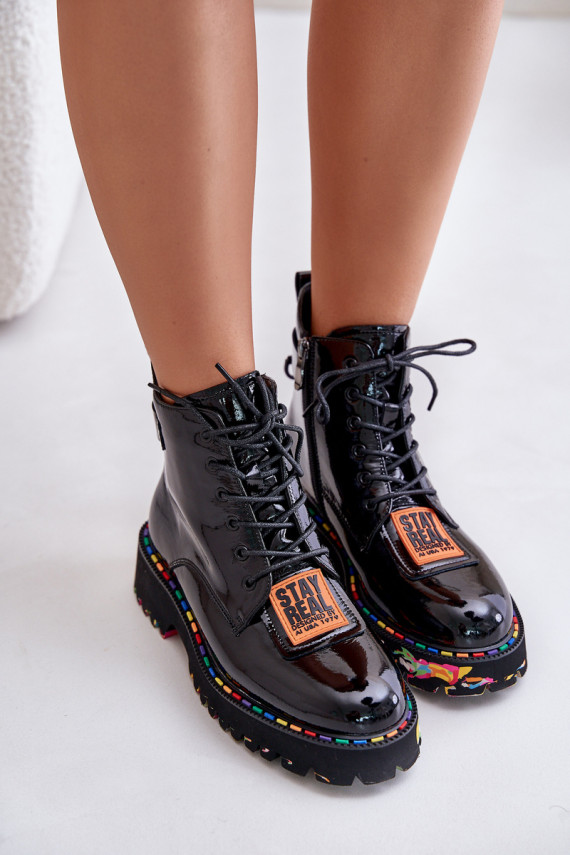 Lacquered Ankle Boots Women's Zipper Leather Artiker 55C0517 Black