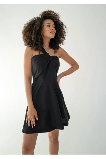 Leia - Black draped mini dress