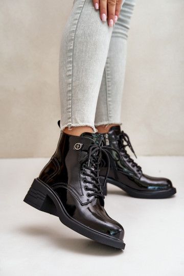 Leather Patent Ankle Boots On Block Warm D&A JC42-78 Black 2