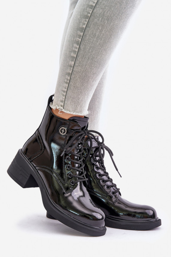 Leather Patent Ankle Boots On Block Warm D&A JC42-78 Black