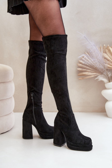Knee High Heeled And Platform Boots Black Nadelian 2