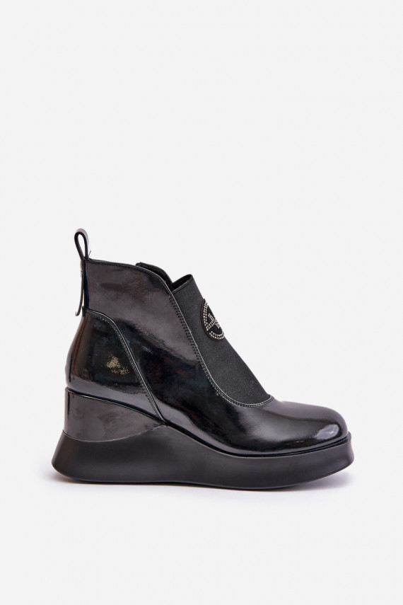 Lacquered Wedge Boots Insulated Black Vinceza