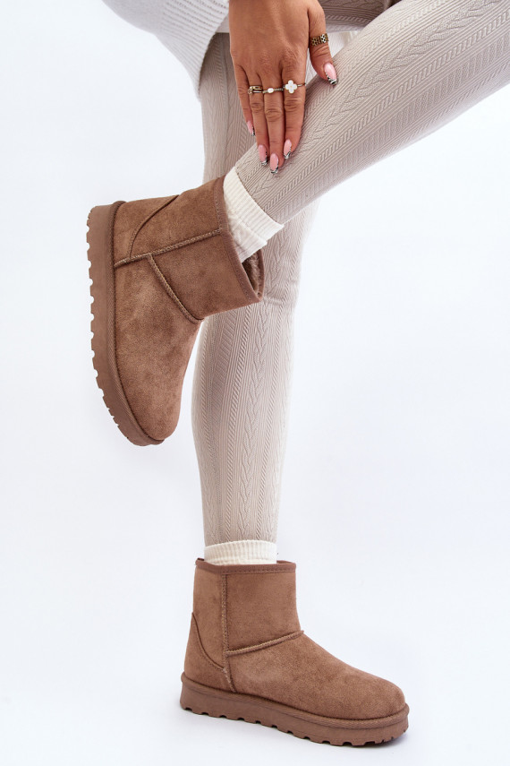 Warm snow boots with fur inside khaki color Lizio