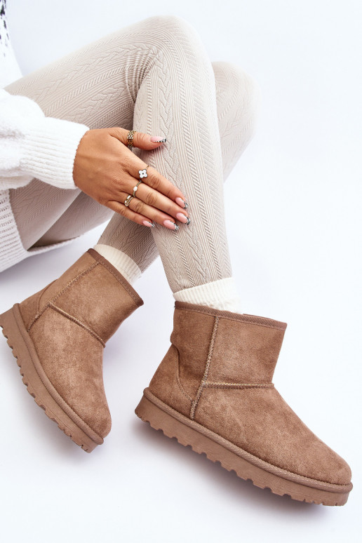 Warm snow boots with fur inside khaki color Lizio