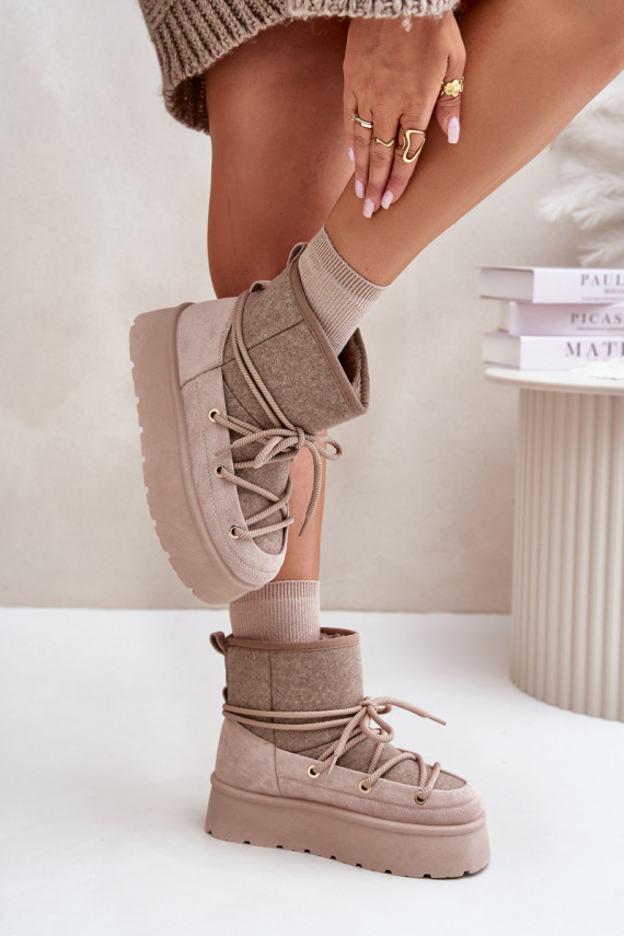 Snow Boots With Lacing On Platform Beige Mavora