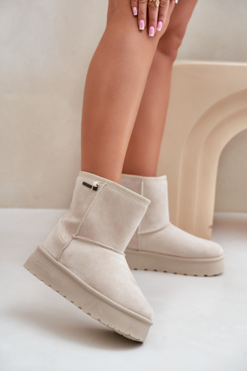 High women's snow boots on a platform Big Star OO274897 light beige 2