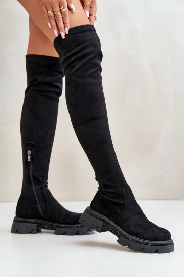 Women's Over the Knee Eco Suede Boots Black Irithalla 2