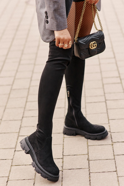 Women's Over the Knee Eco Suede Boots Black Irithalla