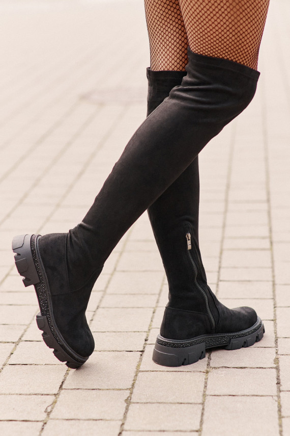 Women's Over the Knee Eco Suede Boots Black Irithalla