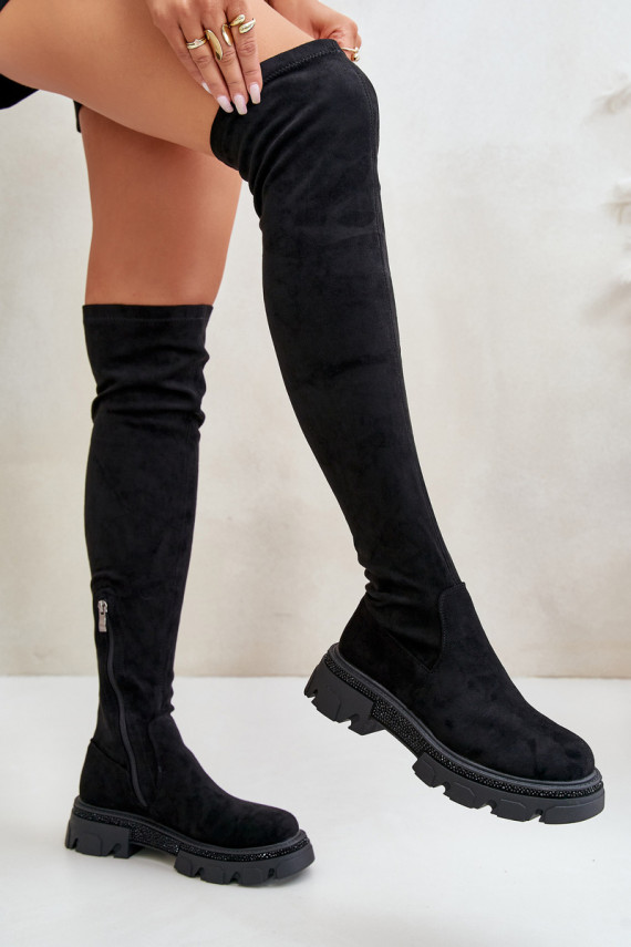 Women's Over the Knee Eco Suede Boots Black Irithalla