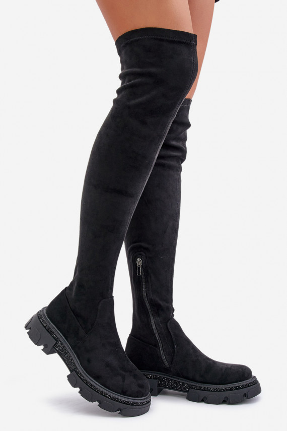 Women's Over the Knee Eco Suede Boots Black Irithalla