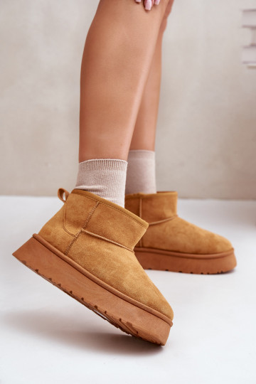 Low Women's Snow Boots On Platform Insulated With Fur Camel Saldren 2