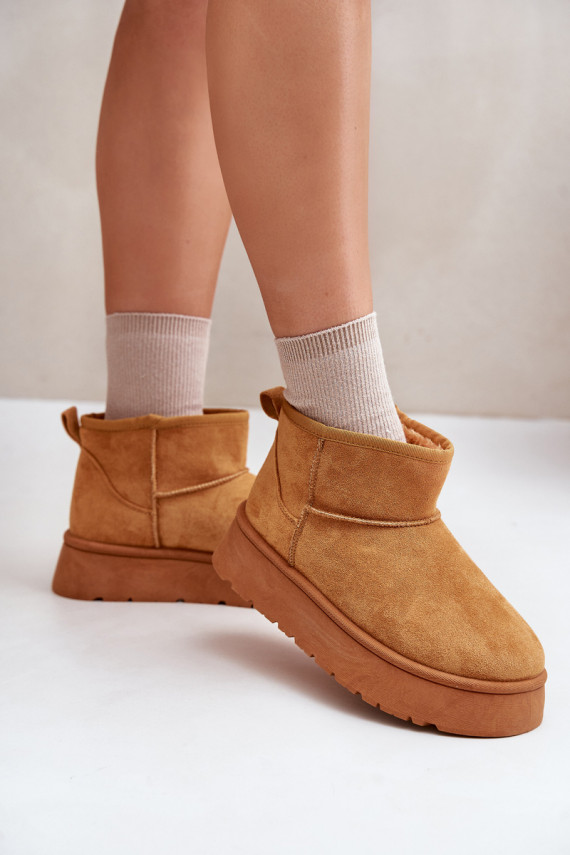 Low Women's Snow Boots On Platform Insulated With Fur Camel Saldren