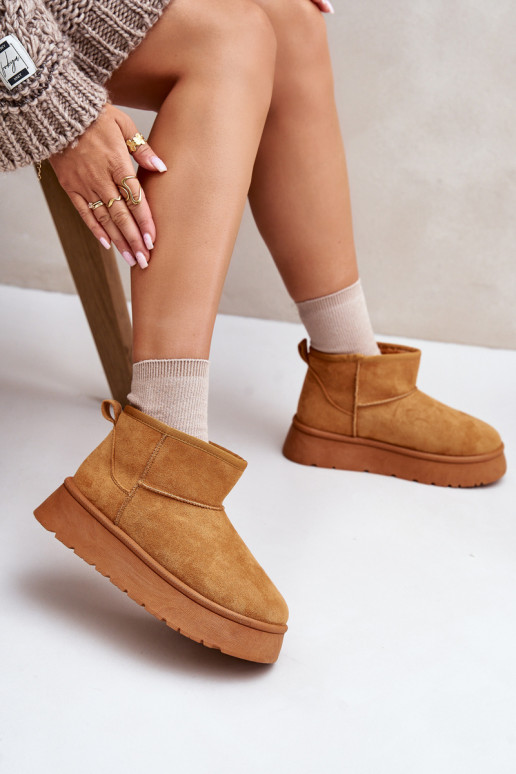 Low snow boots Women with platform warmed with fur inside brown color Saldren