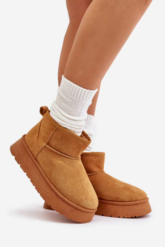 Low snow boots Women with platform warmed with fur inside brown color Saldren