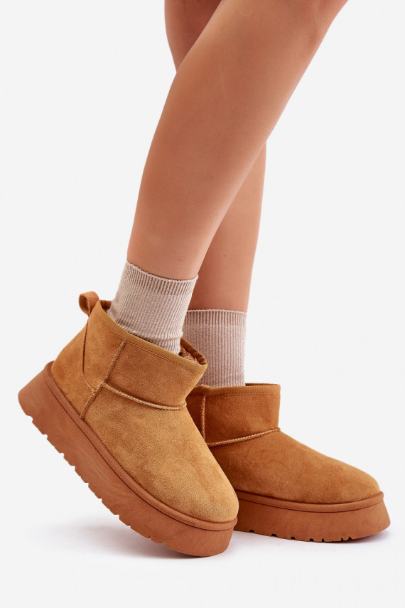 Low snow boots Women with platform warmed with fur inside brown color Saldren