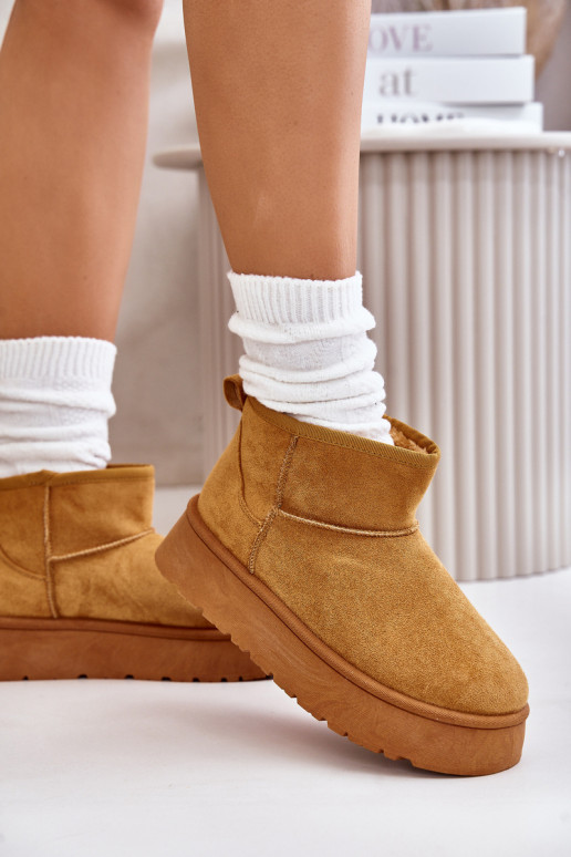 Low snow boots Women with platform warmed with fur inside brown color Saldren