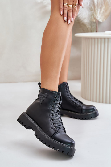 Women's shoes with zipper and decorative heart Black Obeena 2