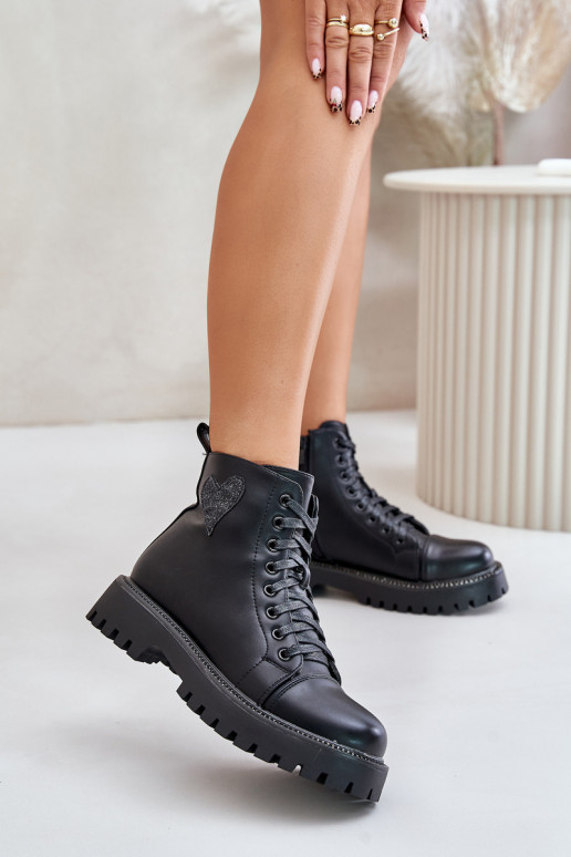 Women's shoes with zipper and decorative heart Black Obeena