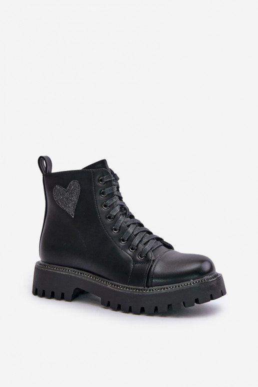 Women's shoes with zipper and decorative heart Black Obeena