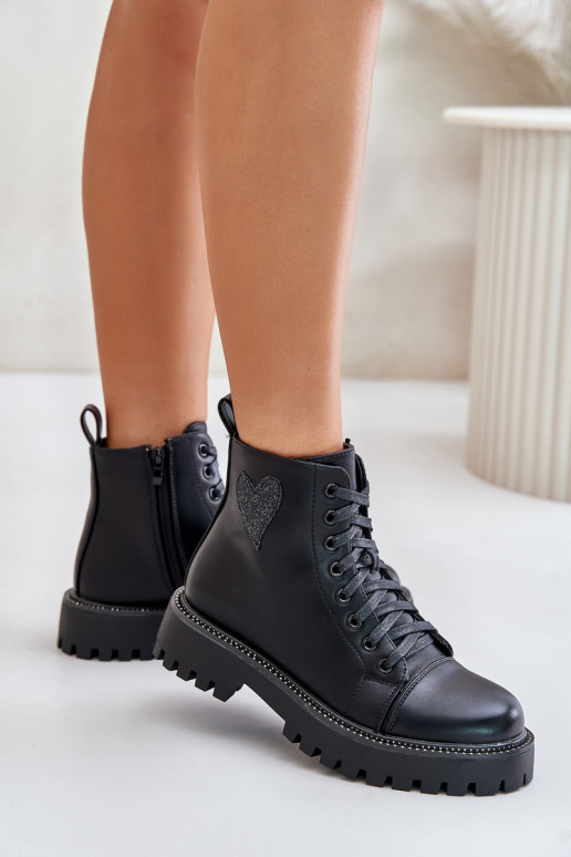 Women's shoes with zipper and decorative heart Black Obeena