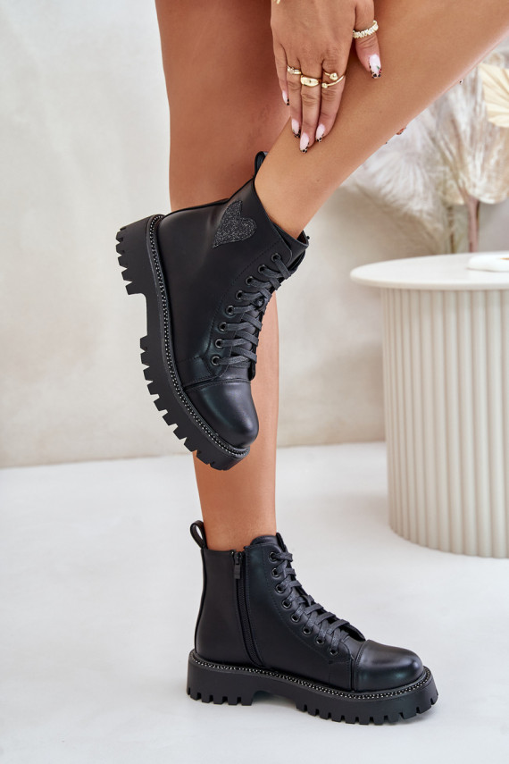 Zip Boots With Decorative Heart Black Obeena