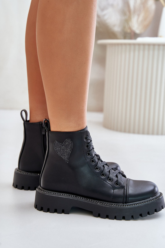Women's shoes with zipper and decorative heart Black Obeena
