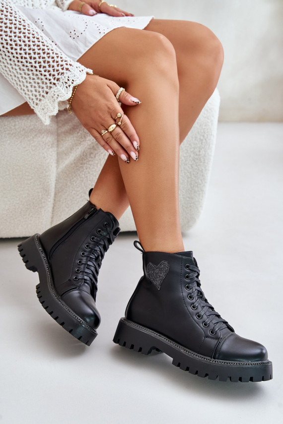 Zip Boots With Decorative Heart Black Obeena