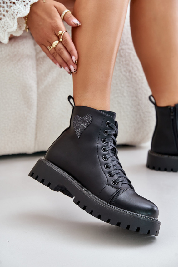 Women's shoes with zipper and decorative heart Black Obeena