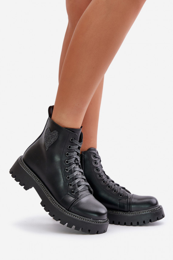 Women's shoes with zipper and decorative heart Black Obeena